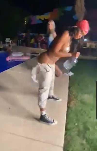 Dylan twerking rejected by white girl at pool party...is it me or she not dressing that hot like she wearing an ugly bikini , converse sneakers instead of sandals or heels and ugly sweatpants