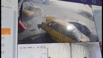 Sliding car hits bystander, thrown into air