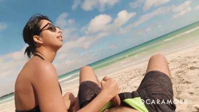 I treat my boyfriend on the public beach.