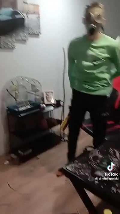 He has a gas mask so it’s safe for heath