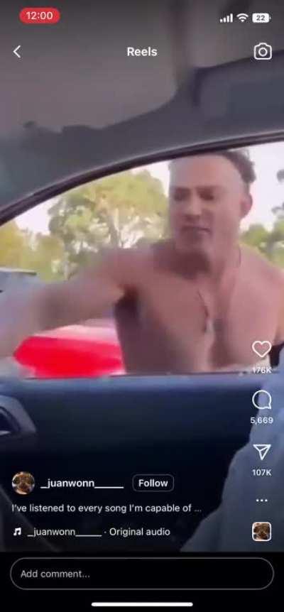 Karate chopped his window then pressed him in his own car