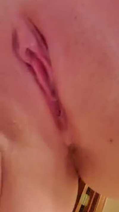 Opened up my pussy to find it a little wet!