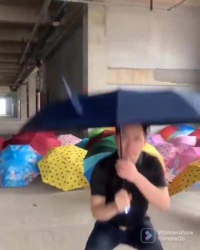 this guys straight forward with umbrella