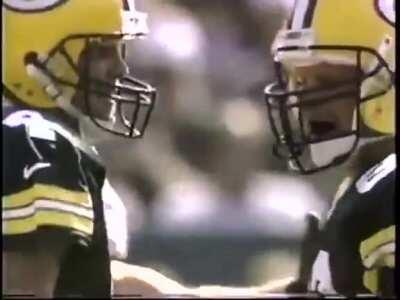 [Highlight] Favre takes what he claims is the biggest hit of his career from Regan Upshaw, throws 40yd TD pass two plays later (Week 2, 1998)