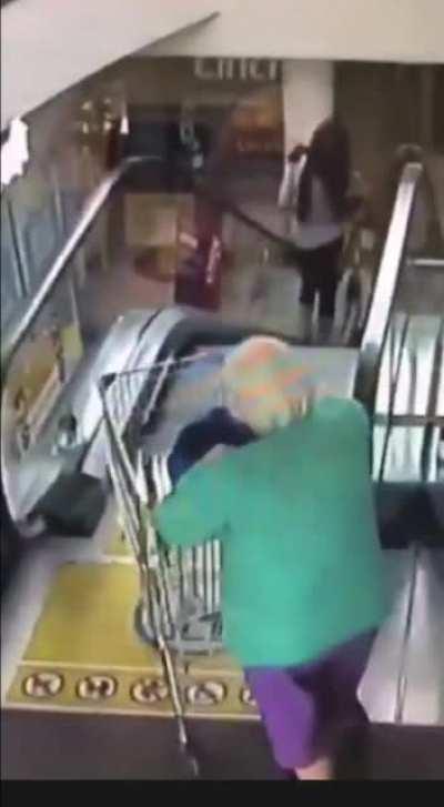 Old Person + Trolley + Escalotor = ?