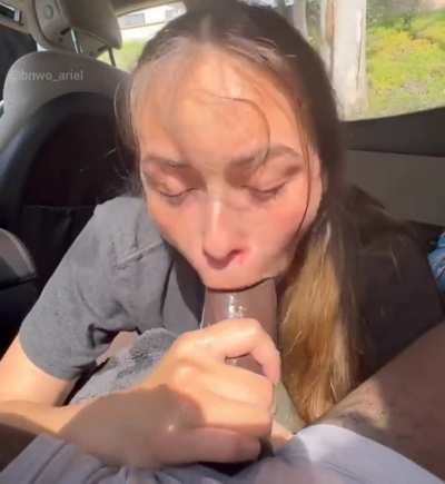 Sloppy blowjob in the car in the backseat