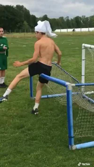 Jumping over two mini goals