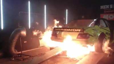 Fire erupts during drift car dyno test (28 Oct 2022)