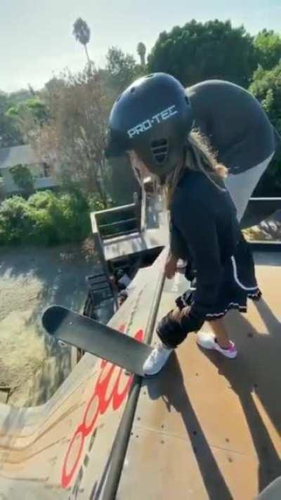 Tony Hawk coaches 12 yr old Sky Brown on skating a 100ft mega ramp.