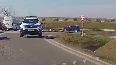 Yeap, it's the police! Driving the wrong way.