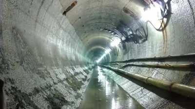 Explosives detonated inside a tunnel cause an amazing shockwave