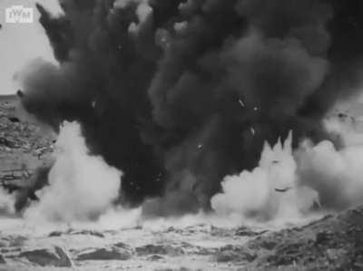 50mm armed Panzer III abandoned on the Mareth Line is obliterated by demolition charges in April 1943