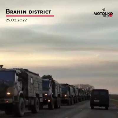 Russian vehicle column was spotted moving to Ukrainian border from Brahin.