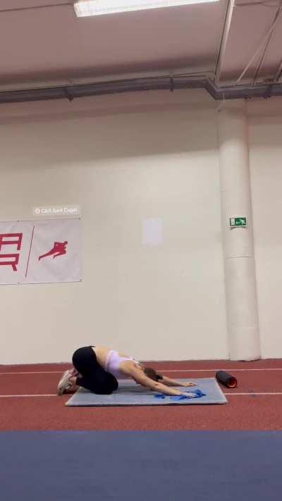 Clara stretching in tight spandex