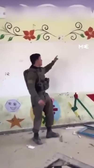 Israeli soldiers mock Palestinian kids after wrecking school in gaza.