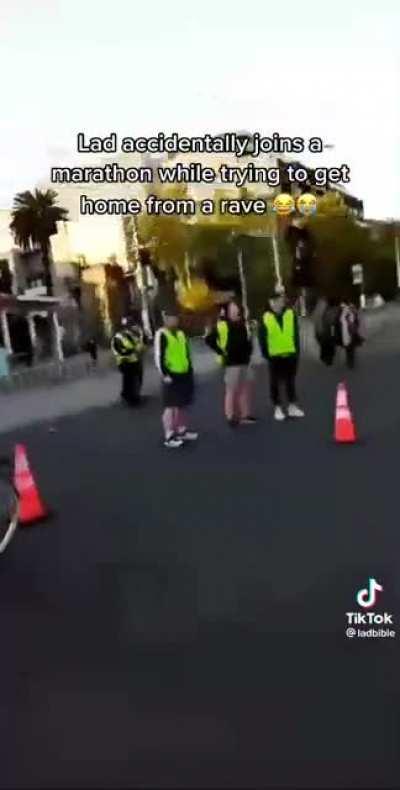 I imagine tripping and being surrounded by people cheering you on is either terrifying or awesome