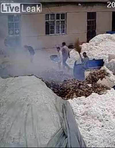 Using a lighter to open plastic bags at a COTTON WAREHOUSE...?