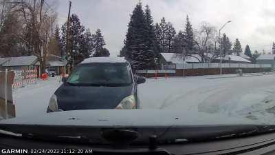 USPS driver in unmarked van almost hits a car trying to go down the wrong way on a one-way street.