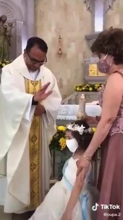 Priest almost loses it. Video found in r/Aww posted by u/SadSenpai420