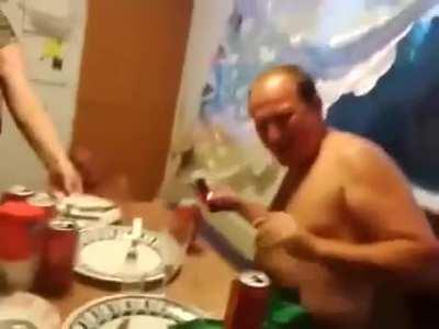 Drunk (russians i think?), playing with a taser.