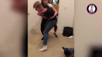 Random dude challenges BJJ Girl at a party