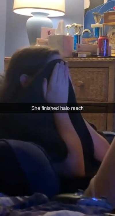 She finished halo reach for the first time