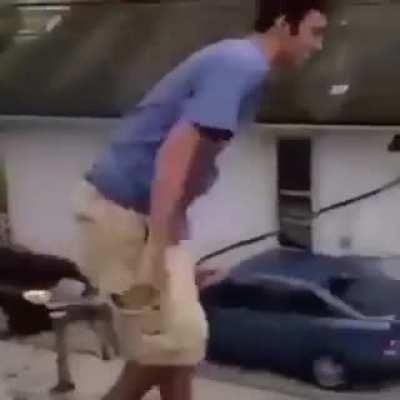 Chris jumps off the roof