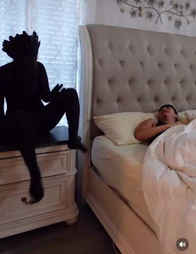 Wife freaks out husband with a life-size crow costume