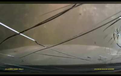 Russia: Car hits something on the road and then starts to fall off a cliff, soomehow survived