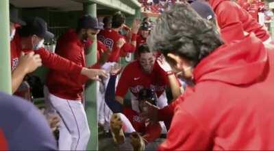 Xander Bogaerts celebrates his first home run of the season
