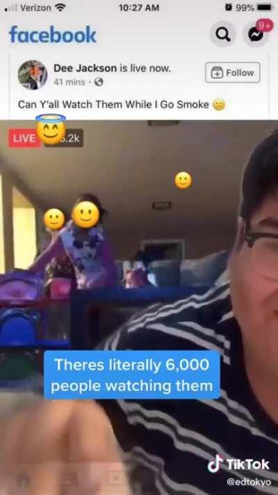 Mom live streams her kids while she goes for a smoke