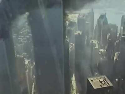 NYPD helicopter trying to find people to rescue on the roofs of WTC on September 11, 2001