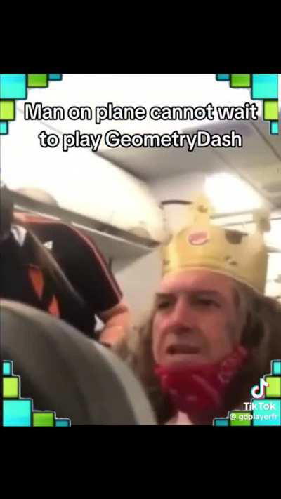 Man on plane cannot wait to play GeometryDash