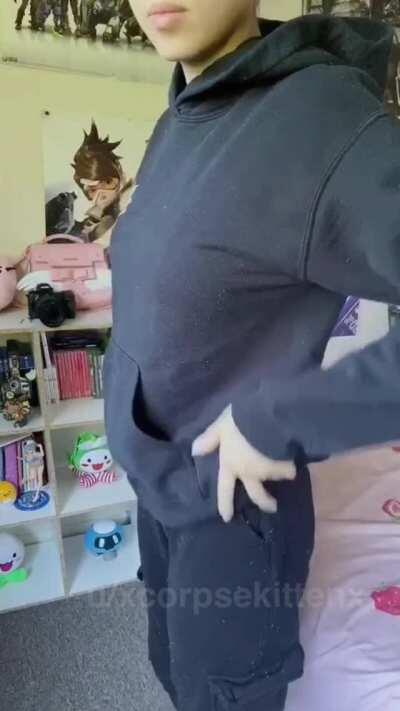 Just a hoodie with nothing underneath