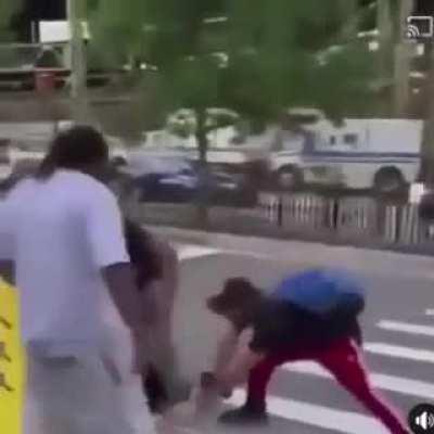 Sick fuck was beating an old woman on the street, got what he deserves.