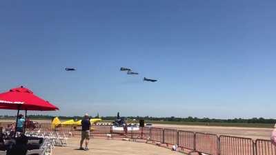 B-52, B-29, B-17 and a B-25 all flying together