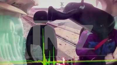 Amazon van that got split in half on a railroad track