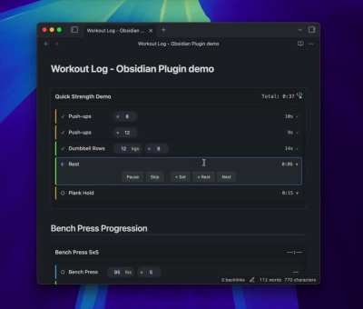 I built a plugin to track workouts without leaving Obsidian (Workout Log)