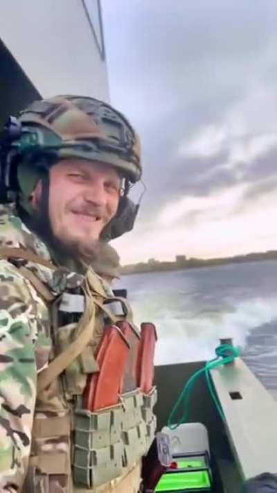 Multiple groups of Ukrainian forces landing on the Kinburn Peninsula, one of the groups appear to be on a Ondatra-class landing craft or the newly acquired SHERP 