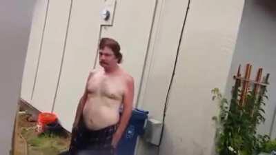 Drunk Neighbour Gets The Hose