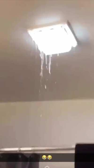 People's upstairs toilet broke... Literal toilet water pouring out of our light fixture