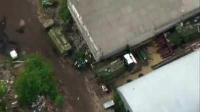 Reportedly drone footage of Ukrainian artillery destroying a Russian communications jamming/electronic warfare system R-330Zh 