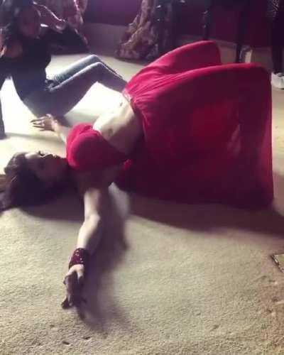 Indian actress Urvashi Rautela showing off her belly dance skills