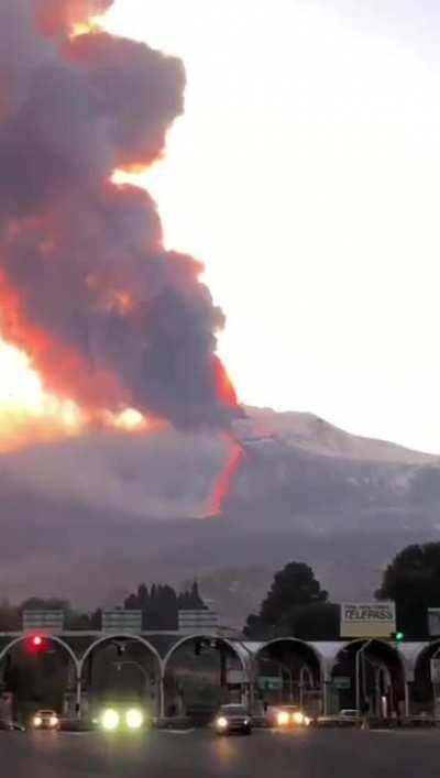 Current state of Mount Etna's eruption in Sicily, Catania - 02-16-2021