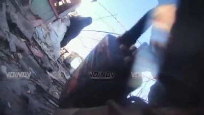 Brutal POV of UA soldier fighting with RU in a close quarter and hand to hand combat.