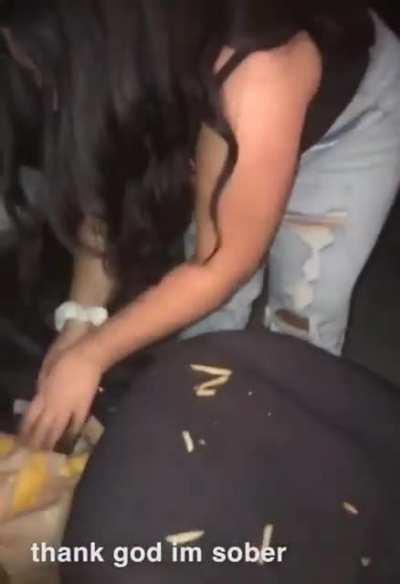 Drunk asshole eating in the car