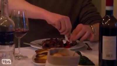 Conan puts ketchup on steak