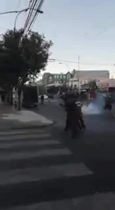 Chilean protester takes down a cop and escapes