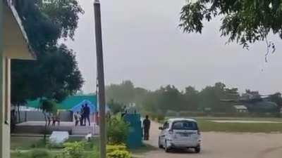 Helicopter attacked by tarp