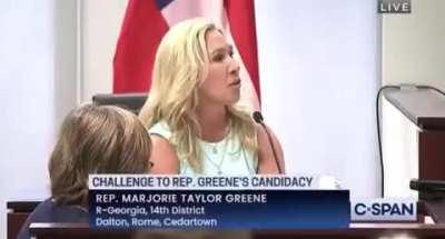 Here's Marjorie Taylor Greene denying that she ever said Speaker Pelosi was a 